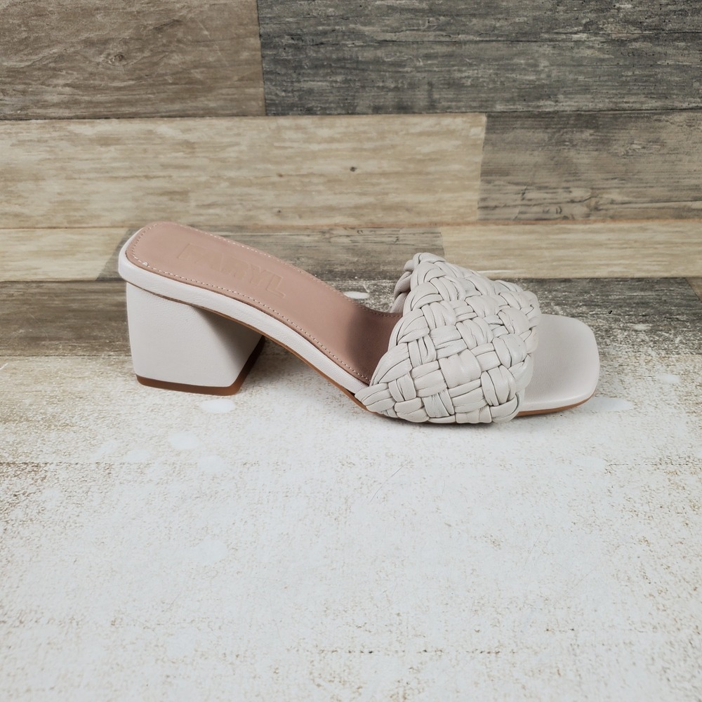 Faryl by Farylrobin Pippa Womens Sandal Sz 8.5 White Faux-Leather Block Heel